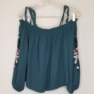 inTu green off-the-shoulder top w/tie straps - XS